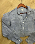 Garnet Hill 100% Linen Blue Button Down Long Sleeve Tunic Top