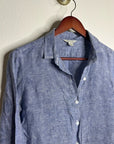 Garnet Hill 100% Linen Blue Button Down Long Sleeve Tunic Top