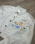 L*Space 100% Cotton Canvas Cream Embroidered Palm Tree Flower Capri Jacket