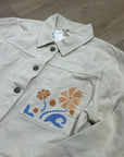 L*Space 100% Cotton Canvas Cream Embroidered Palm Tree Flower Capri Jacket