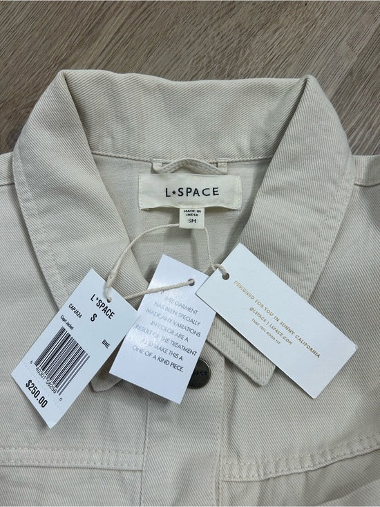 L*Space 100% Cotton Canvas Cream Embroidered Palm Tree Flower Capri Jacket