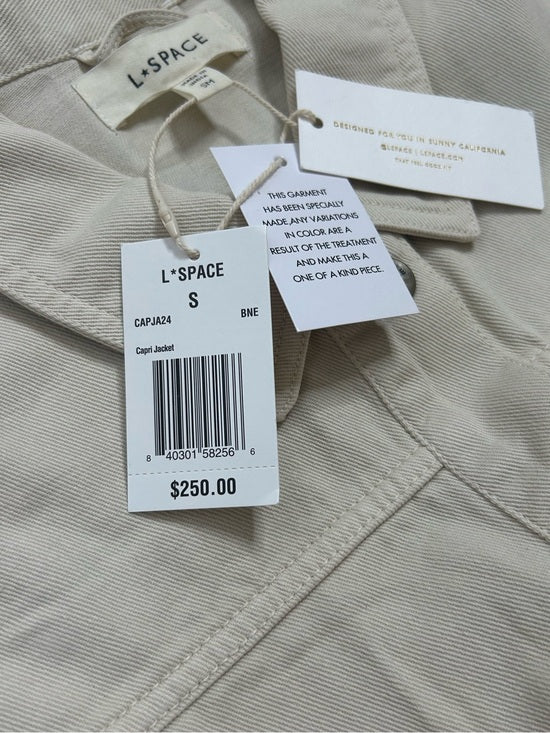 L*Space 100% Cotton Canvas Cream Embroidered Palm Tree Flower Capri Jacket