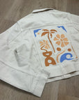 L*Space 100% Cotton Canvas Cream Embroidered Palm Tree Flower Capri Jacket
