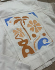 L*Space 100% Cotton Canvas Cream Embroidered Palm Tree Flower Capri Jacket
