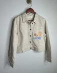 L*Space 100% Cotton Canvas Cream Embroidered Palm Tree Flower Capri Jacket
