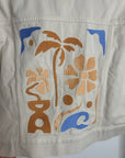 L*Space 100% Cotton Canvas Cream Embroidered Palm Tree Flower Capri Jacket