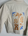 L*Space 100% Cotton Canvas Cream Embroidered Palm Tree Flower Capri Jacket