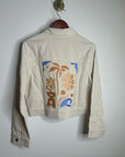 L*Space 100% Cotton Canvas Cream Embroidered Palm Tree Flower Capri Jacket