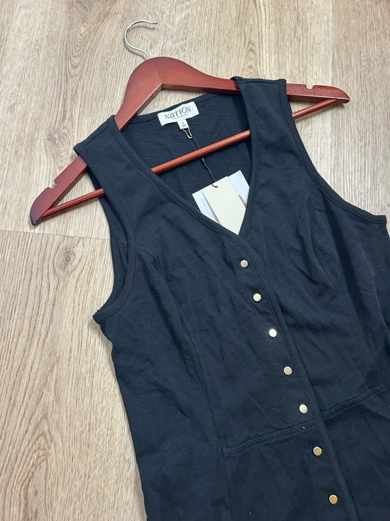 Nation LA 100% Cotton Black Gold Button V - Neck Button Down Mini Dress