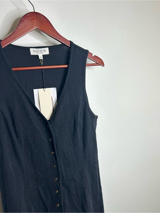 Nation LA 100% Cotton Black Gold Button V - Neck Button Down Mini Dress