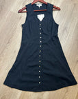 Nation LA 100% Cotton Black Gold Button V - Neck Button Down Mini Dress