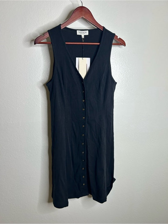 Nation LA 100% Cotton Black Gold Button V - Neck Button Down Mini Dress