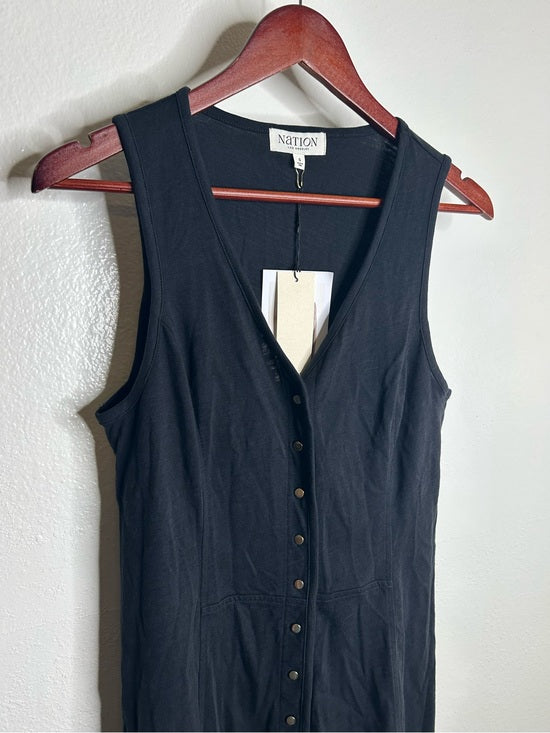 Nation LA 100% Cotton Black Gold Button V - Neck Button Down Mini Dress
