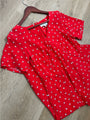 Amour Vert 100% Silk Red Floral Short Sleeve V - Neck Midi Dress