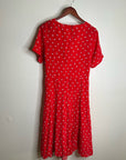 Amour Vert 100% Silk Red Floral Short Sleeve V - Neck Midi Dress
