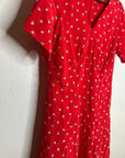 Amour Vert 100% Silk Red Floral Short Sleeve V - Neck Midi Dress