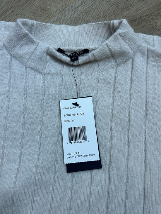 Lafayette 148 100% Cashmere Ecru Ribbed Turtleneck Sleeveless Sweater