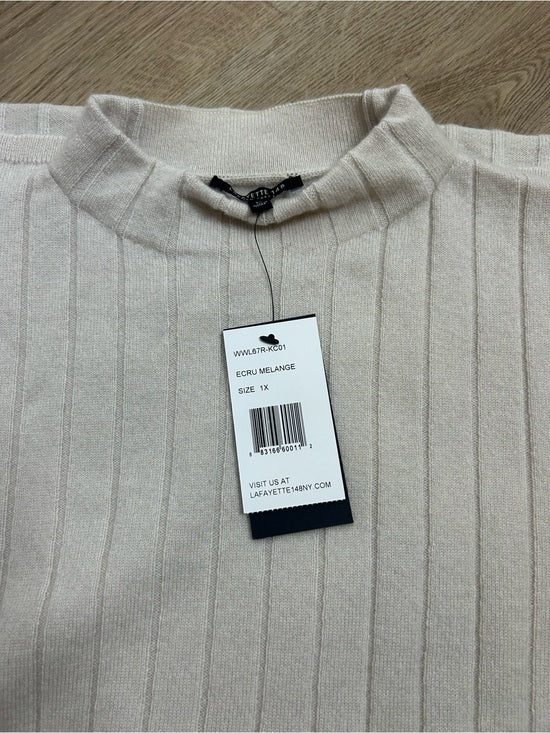 Lafayette 148 100% Cashmere Ecru Ribbed Turtleneck Sleeveless Sweater