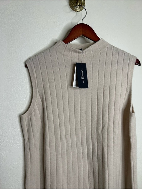 Lafayette 148 100% Cashmere Ecru Ribbed Turtleneck Sleeveless Sweater