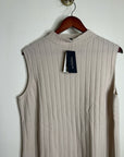 Lafayette 148 100% Cashmere Ecru Ribbed Turtleneck Sleeveless Sweater