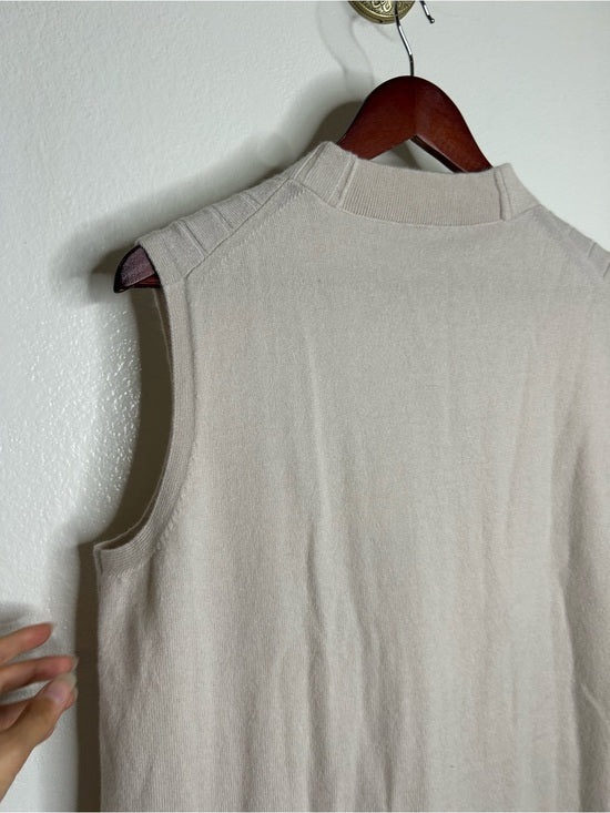 Lafayette 148 100% Cashmere Ecru Ribbed Turtleneck Sleeveless Sweater