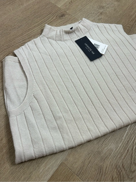 Lafayette 148 100% Cashmere Ecru Ribbed Turtleneck Sleeveless Sweater