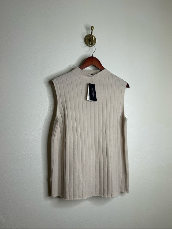 Lafayette 148 100% Cashmere Ecru Ribbed Turtleneck Sleeveless Sweater