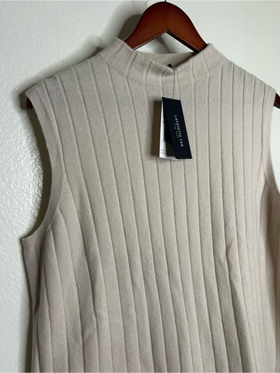 Lafayette 148 100% Cashmere Ecru Ribbed Turtleneck Sleeveless Sweater