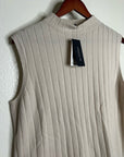 Lafayette 148 100% Cashmere Ecru Ribbed Turtleneck Sleeveless Sweater