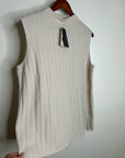 Lafayette 148 100% Cashmere Ecru Ribbed Turtleneck Sleeveless Sweater