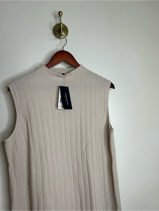 Lafayette 148 100% Cashmere Ecru Ribbed Turtleneck Sleeveless Sweater