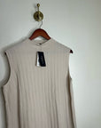 Lafayette 148 100% Cashmere Ecru Ribbed Turtleneck Sleeveless Sweater