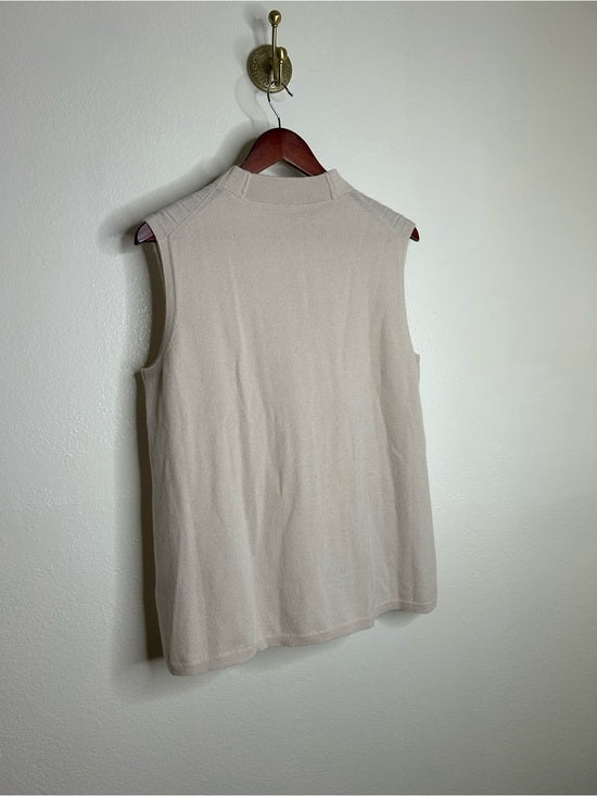 Lafayette 148 100% Cashmere Ecru Ribbed Turtleneck Sleeveless Sweater