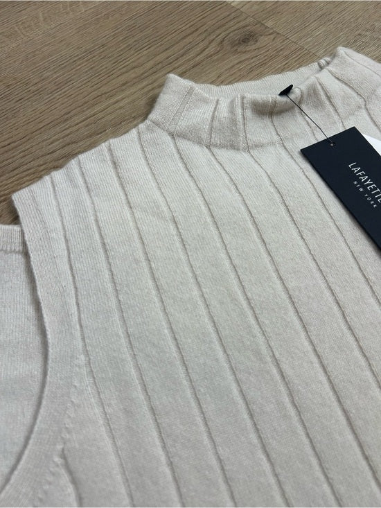 Lafayette 148 100% Cashmere Ecru Ribbed Turtleneck Sleeveless Sweater