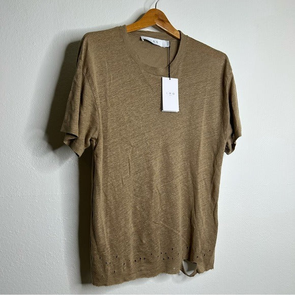 IRO IRO Paris 100% Linen Distressed Tan T - Shirt Top - Linen