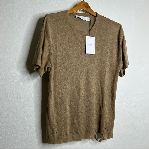 IRO IRO Paris 100% Linen Distressed Tan T - Shirt Top - Linen