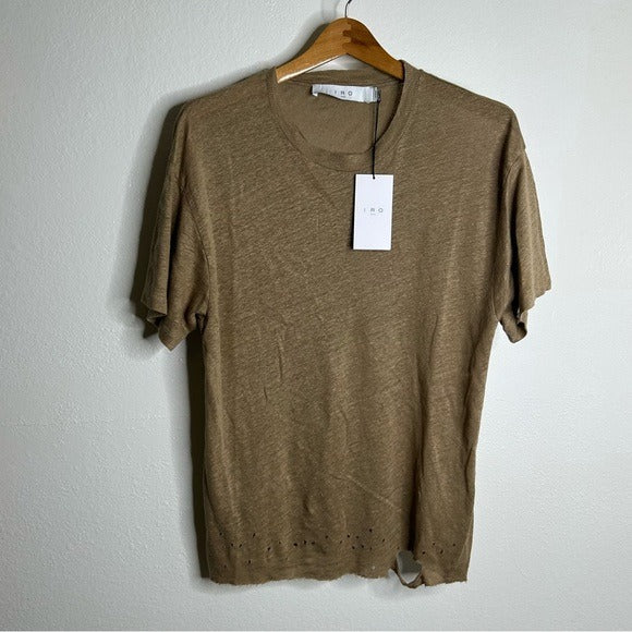IRO IRO Paris 100% Linen Distressed Tan T - Shirt Top - Linen