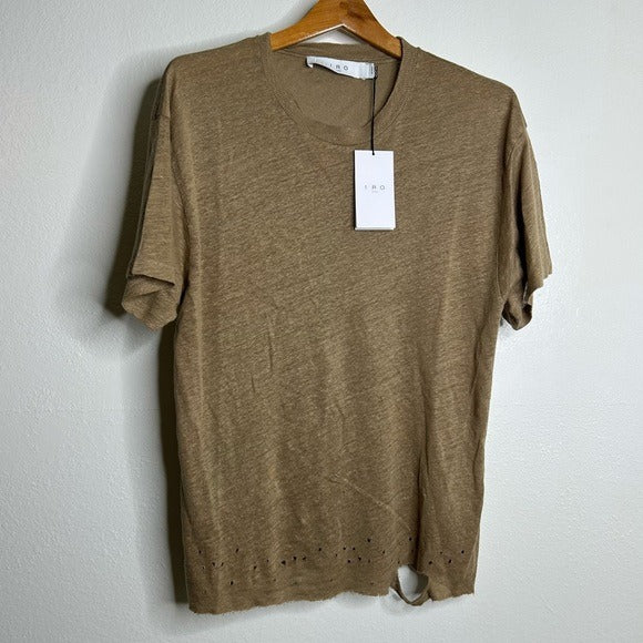 IRO IRO Paris 100% Linen Distressed Tan T - Shirt Top - Linen
