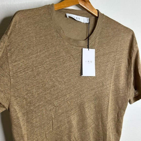 IRO IRO Paris 100% Linen Distressed Tan T - Shirt Top - Linen