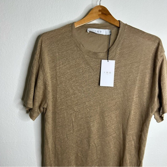 IRO IRO Paris 100% Linen Distressed Tan T - Shirt Top - Linen
