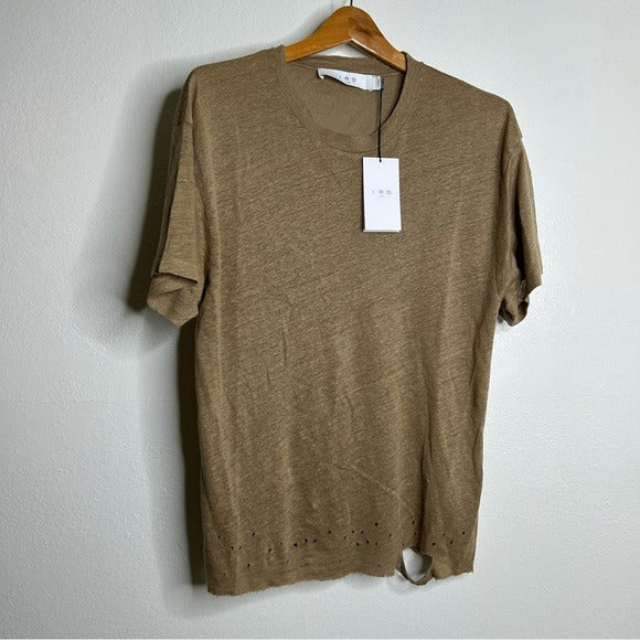IRO Paris 100% Linen Distressed Tan T - Shirt Top