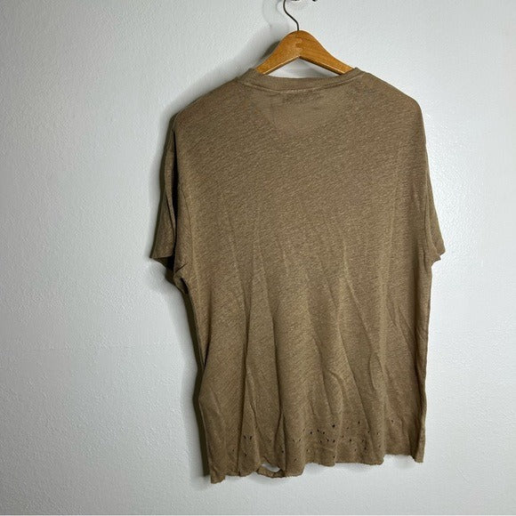 IRO Paris 100% Linen Distressed Tan T - Shirt Top