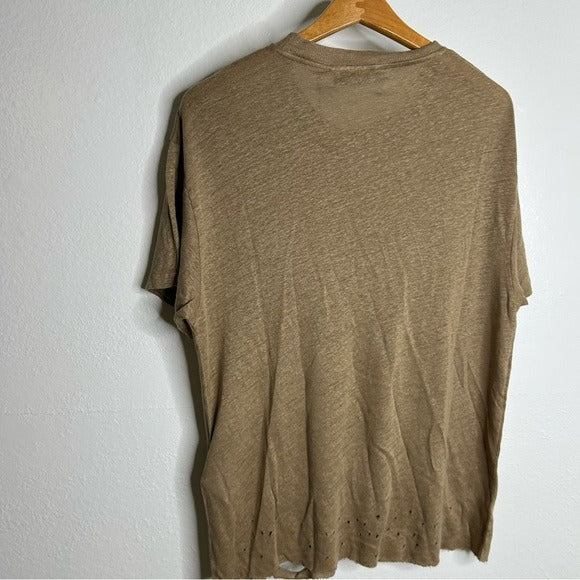 IRO Paris 100% Linen Distressed Tan T - Shirt Top