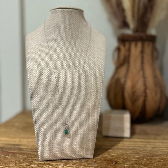 925 Sterling Silver Emerald White Topaz Pendant Necklace