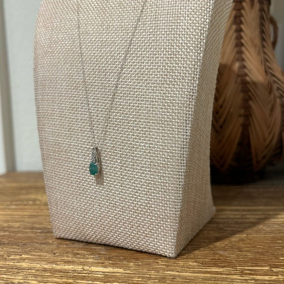 925 Sterling Silver Emerald White Topaz Pendant Necklace
