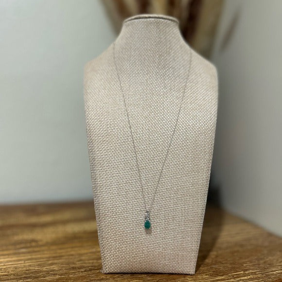 925 Sterling Silver Emerald White Topaz Pendant Necklace
