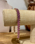 925 Sterling Silver Gold Plated Ruby Triple Stone All Around Bracelet