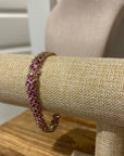 925 Sterling Silver Gold Plated Ruby Triple Stone All Around Bracelet