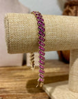 925 Sterling Silver Gold Plated Ruby Triple Stone All Around Bracelet