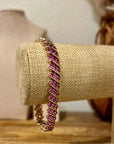 925 Sterling Silver Gold Plated Ruby Triple Stone All Around Bracelet
